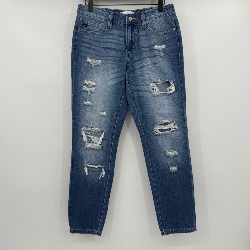 Kancan Jeans Women 5 Blue Boyfriend Distressed Destroyed Denim Mid Rise 29x27